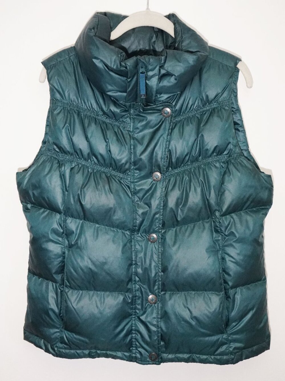 Prana Milly Teal Green Down Puffer Vest Quilted Full Zip Snap Womens XL